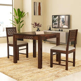 ONIJA  Solid Sheesham Wood 2 Seater Dining Table Set with Cushioned Chairs for Dining Room | Living Room | Home & Office | Hotels Restaurant & Cafe (2 Seater, Honey) - WALNUT FINISH